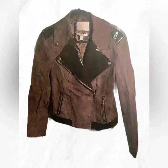 Nordstrom signature Caroline Issa LS brown patent leather and suede jacket 14 - Picture 2 of 5